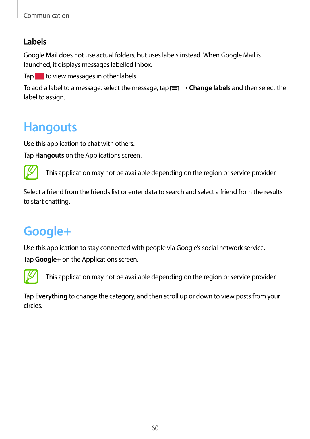 Samsung GT-I9506ZWAETL, GT-I9506DKYCYV, GT-I9506DKYDTM, GT-I9506ZPADTM, GT-I9506ZKACYV manual Hangouts, Google+, Labels 