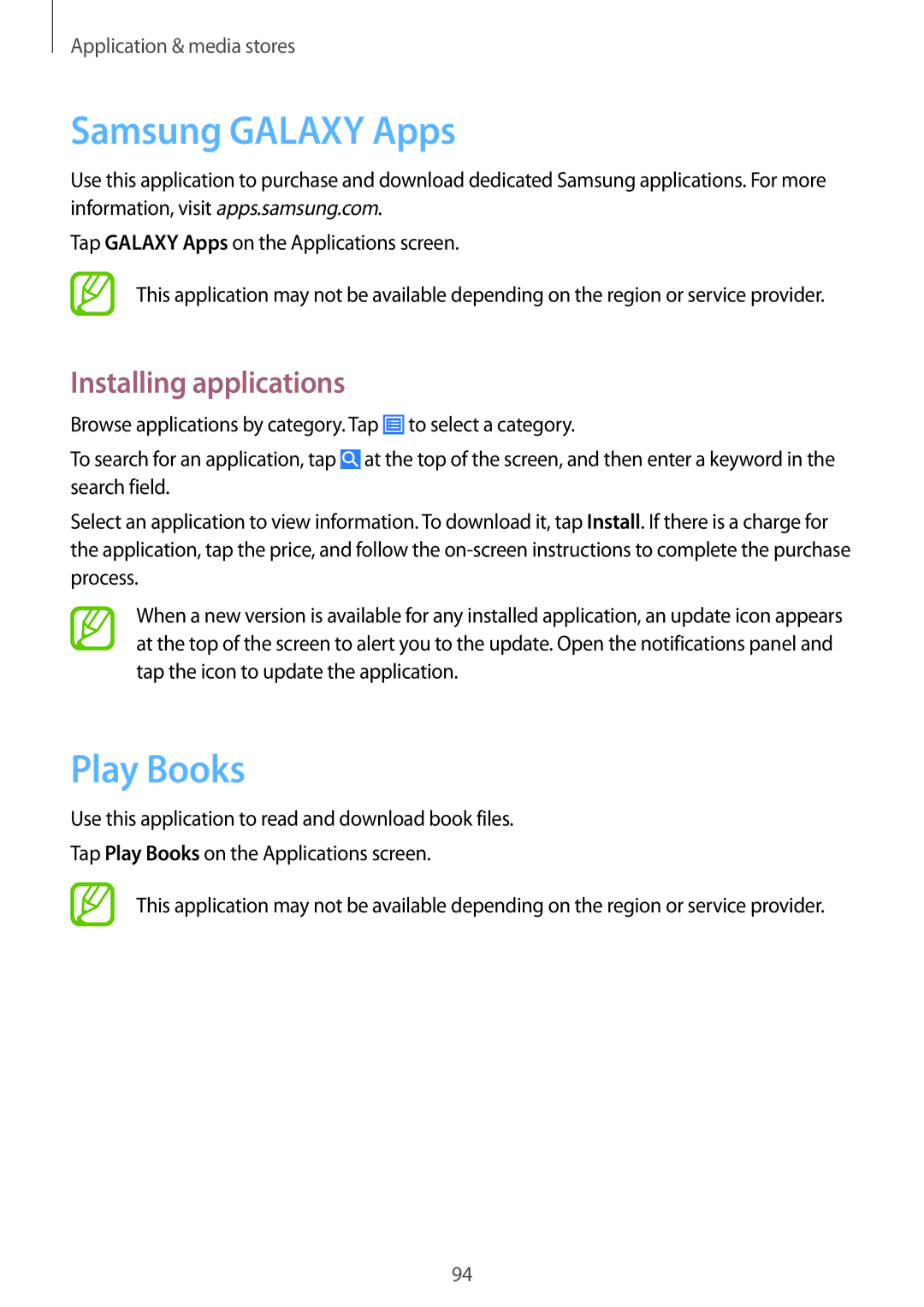 Samsung GT-I9506ZPADTM, GT-I9506DKYCYV, GT-I9506DKYDTM, GT-I9506ZKACYV, GT-I9506ZKAVD2 manual Samsung Galaxy Apps, Play Books 