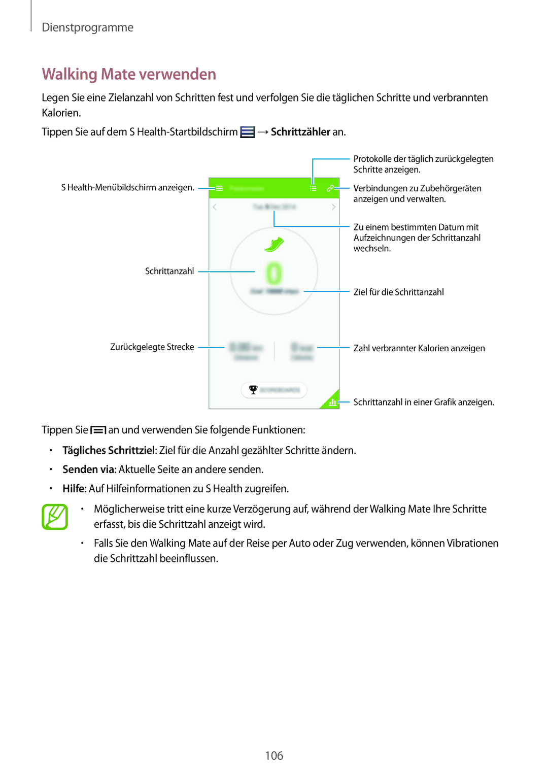 Samsung GT-I9506DKYEUR, GT-I9506DKYCYV, GT-I9506DKYDTM Walking Mate verwenden, Health-Menübildschirm anzeigen Schrittanzahl 