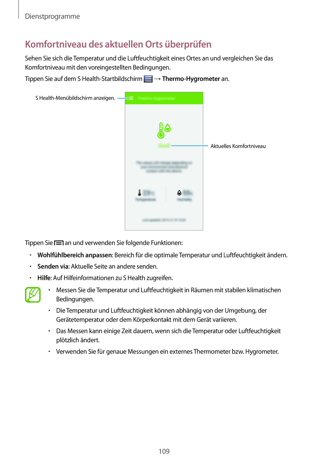 Samsung GT-I9506ZSATPL, GT-I9506DKYCYV, GT-I9506DKYDTM, GT-I9506ZPADTM manual Komfortniveau des aktuellen Orts überprüfen 