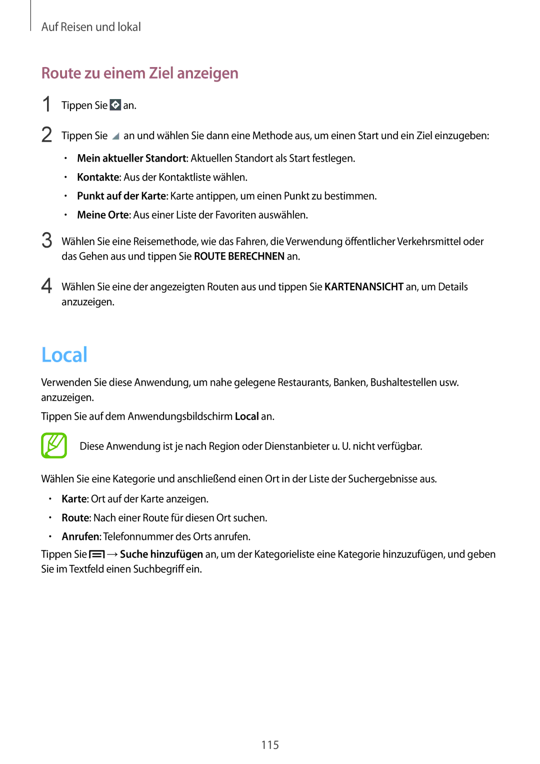 Samsung GT-I9506ZKACYV, GT-I9506DKYCYV, GT-I9506DKYDTM, GT-I9506ZPADTM, GT-I9506ZKAVD2 Local, Route zu einem Ziel anzeigen 