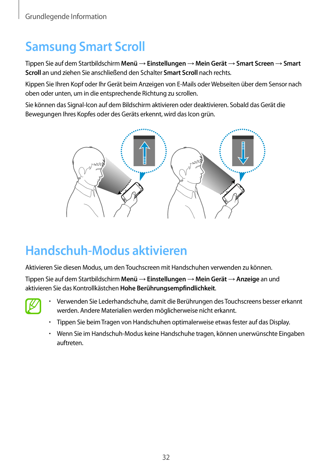 Samsung GT-I9506DKYCYV, GT-I9506DKYDTM, GT-I9506ZPADTM, GT-I9506ZKACYV manual Samsung Smart Scroll, Handschuh-Modus aktivieren 