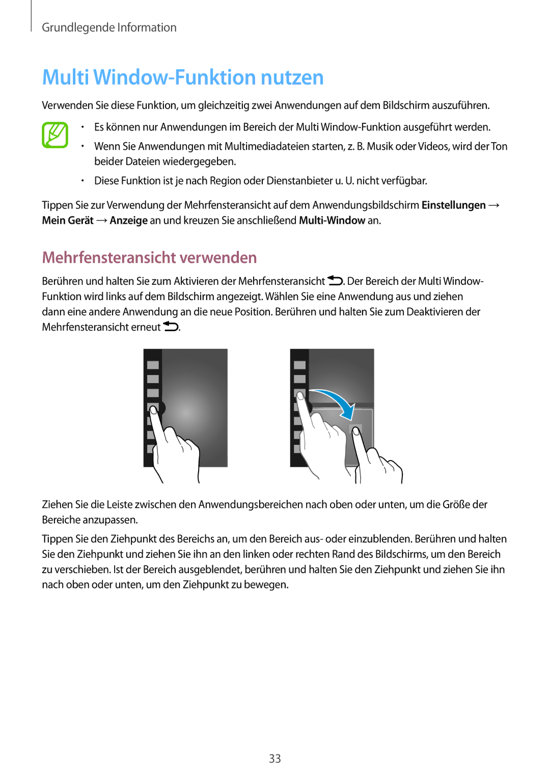 Samsung GT-I9506DKYDTM, GT-I9506DKYCYV, GT-I9506ZPADTM manual Multi Window-Funktion nutzen, Mehrfensteransicht verwenden 