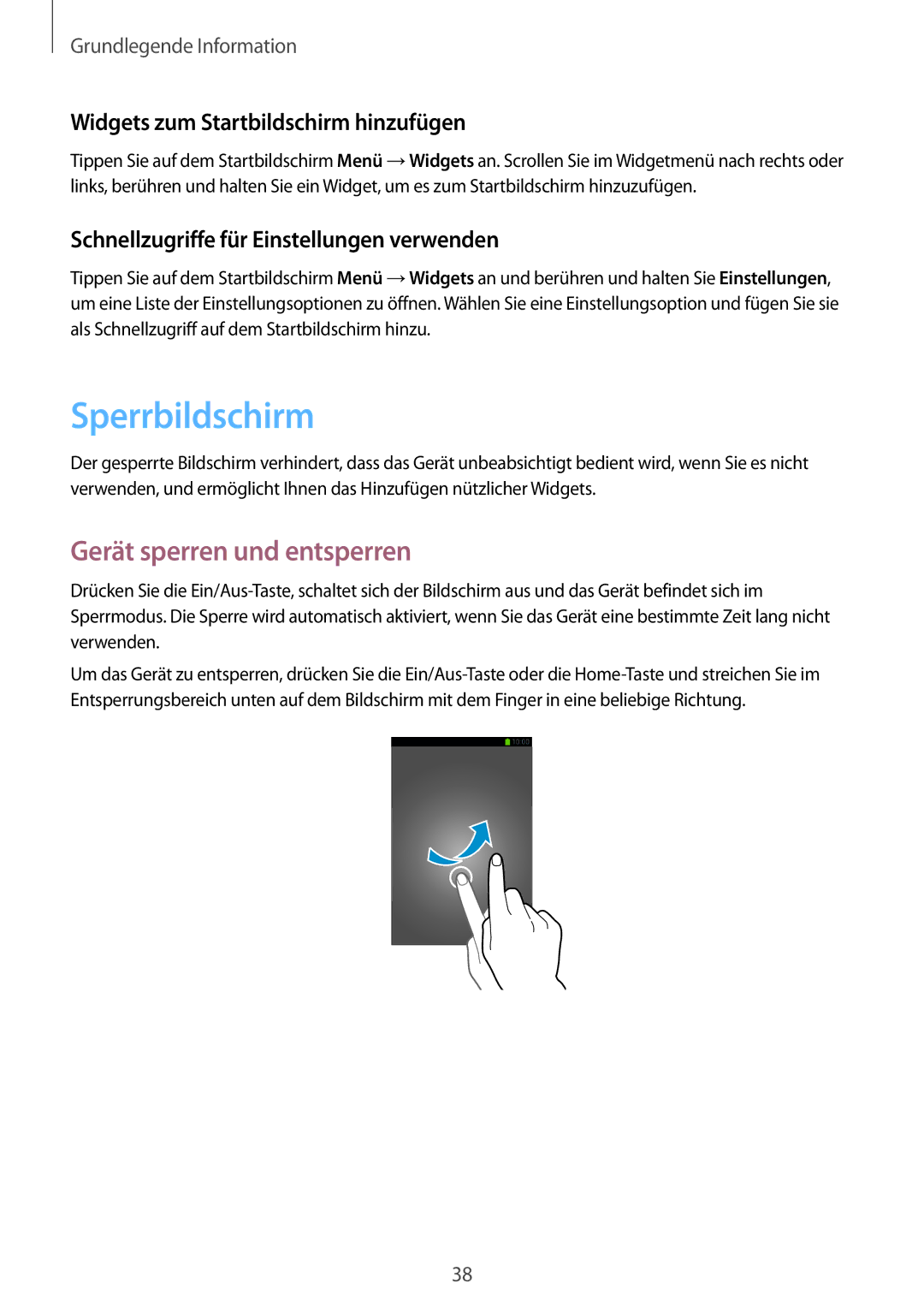 Samsung GT-I9506ZWAVGR manual Sperrbildschirm, Gerät sperren und entsperren, Widgets zum Startbildschirm hinzufügen 