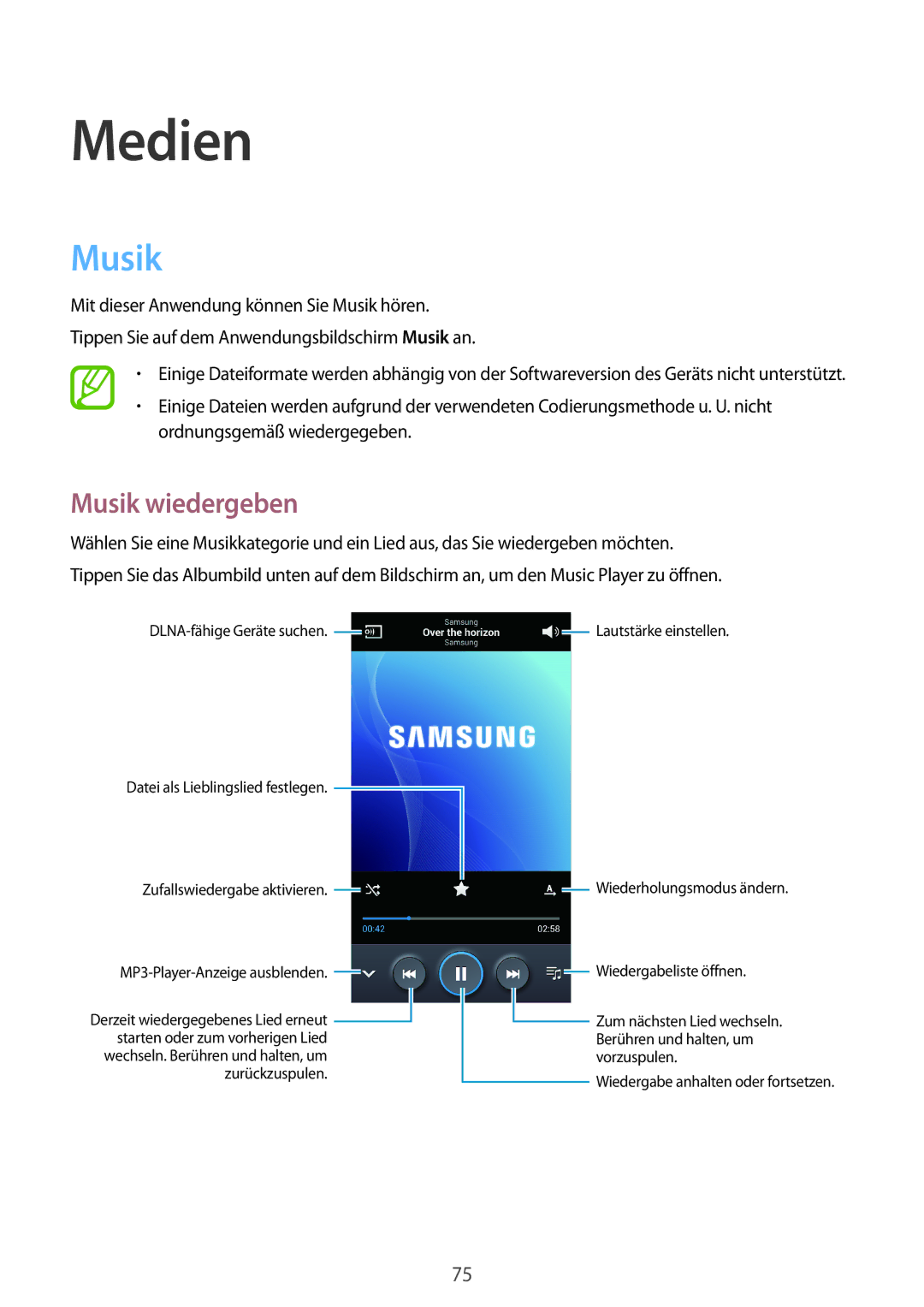 Samsung GT-I9506ZWADTM, GT-I9506DKYCYV, GT-I9506DKYDTM, GT-I9506ZPADTM, GT-I9506ZKACYV manual Medien, Musik wiedergeben 