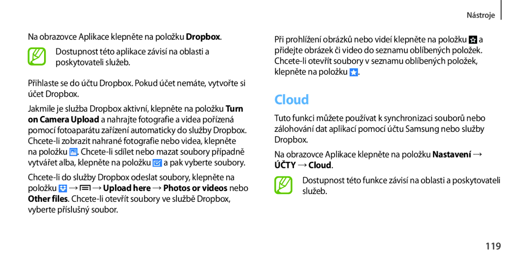 Samsung GT-I9506DKYETL, GT-I9506DKYCYV, GT-I9506ZKACYV, GT-I9506ZWATPL, GT-I9506ZWAVGR, GT-I9506DKYVGR manual Cloud, 119 
