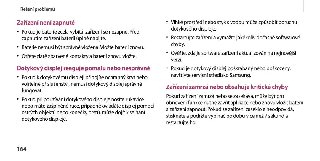 Samsung GT-I9506ZWAETL, GT-I9506DKYCYV, GT-I9506ZKACYV manual 164, Otřete zlatě zbarvené kontakty a baterii znovu vložte 