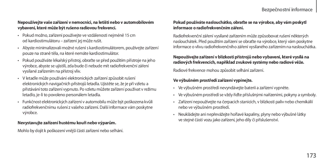 Samsung GT-I9506DKYCOS, GT-I9506DKYCYV, GT-I9506ZKACYV, GT-I9506ZWATPL manual 173, Ve výbušném prostředí zařízení vypínejte 