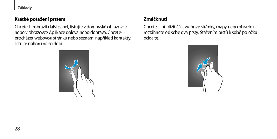 Samsung GT-I9506ZWATPL, GT-I9506DKYCYV, GT-I9506ZKACYV, GT-I9506ZWAVGR, GT-I9506DKYVGR manual Krátké potažení prstem, Zmáčknutí 