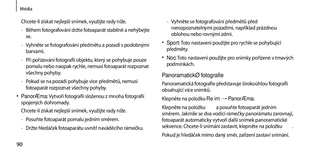 Samsung GT2I9506ZWAORX, GT-I9506DKYCYV, GT-I9506ZKACYV, GT-I9506ZWATPL, GT-I9506ZWAVGR manual Panoramatické fotografie 