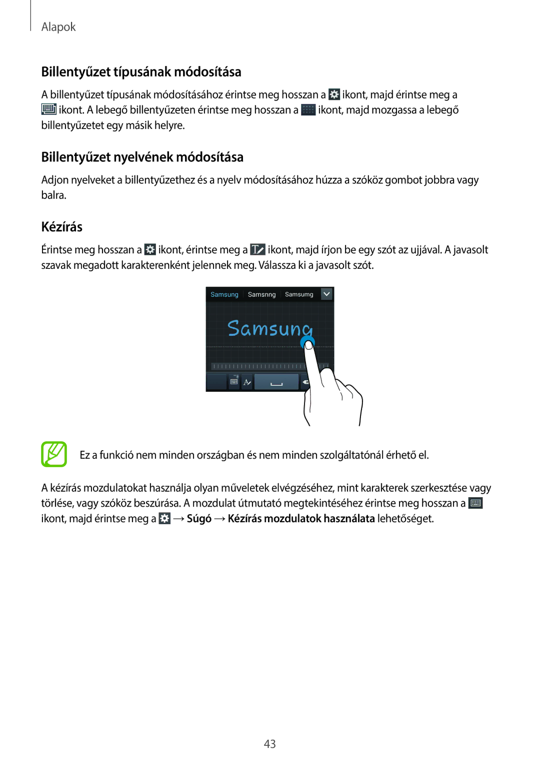 Samsung GT-I9506DKYCOS, GT-I9506DKYCYV manual Billentyűzet típusának módosítása, Billentyűzet nyelvének módosítása, Kézírás 