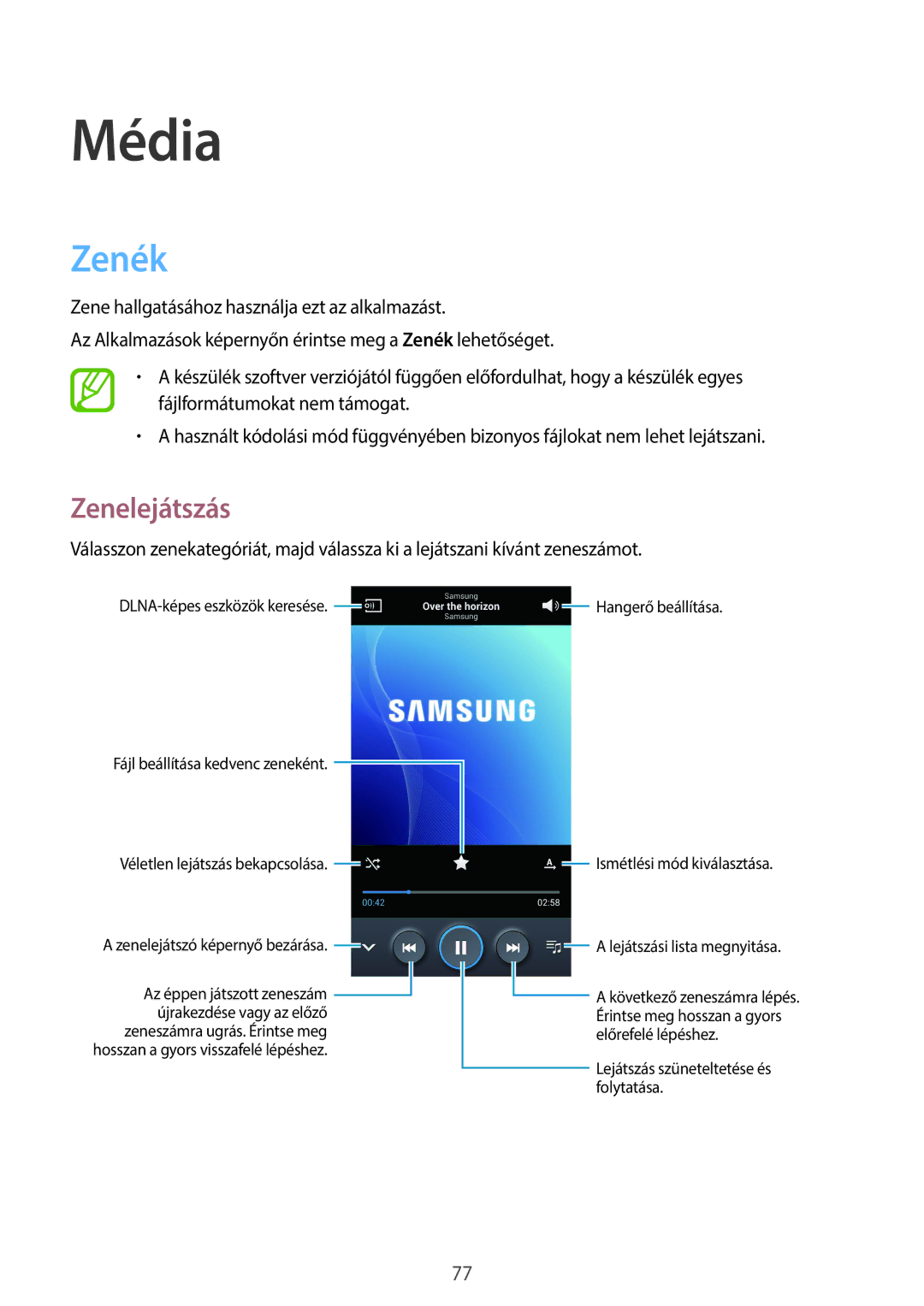 Samsung GT-I9506ZWATMH, GT-I9506DKYCYV, GT-I9506ZKACYV, GT-I9506ZWATPL, GT-I9506ZWAVGR manual Média, Zenék, Zenelejátszás 