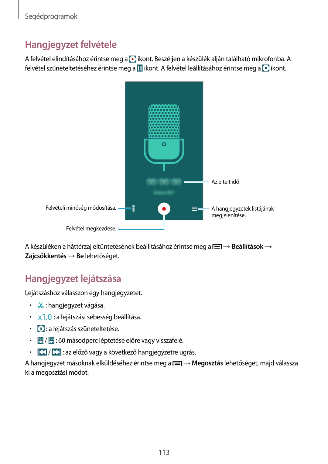 Samsung GT-I9506ZKATMH, GT-I9506DKYCYV, GT-I9506ZKACYV, GT-I9506ZWATPL manual Hangjegyzet felvétele, Hangjegyzet lejátszása 