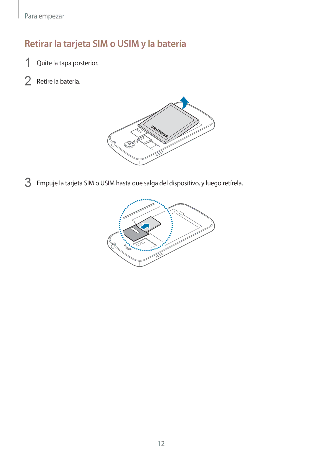 Samsung GT-I9506ZWAATL, GT-I9506DKYDTM, GT-I9506ZWAFTM, GT-I9506DKYATL manual Retirar la tarjeta SIM o Usim y la batería 