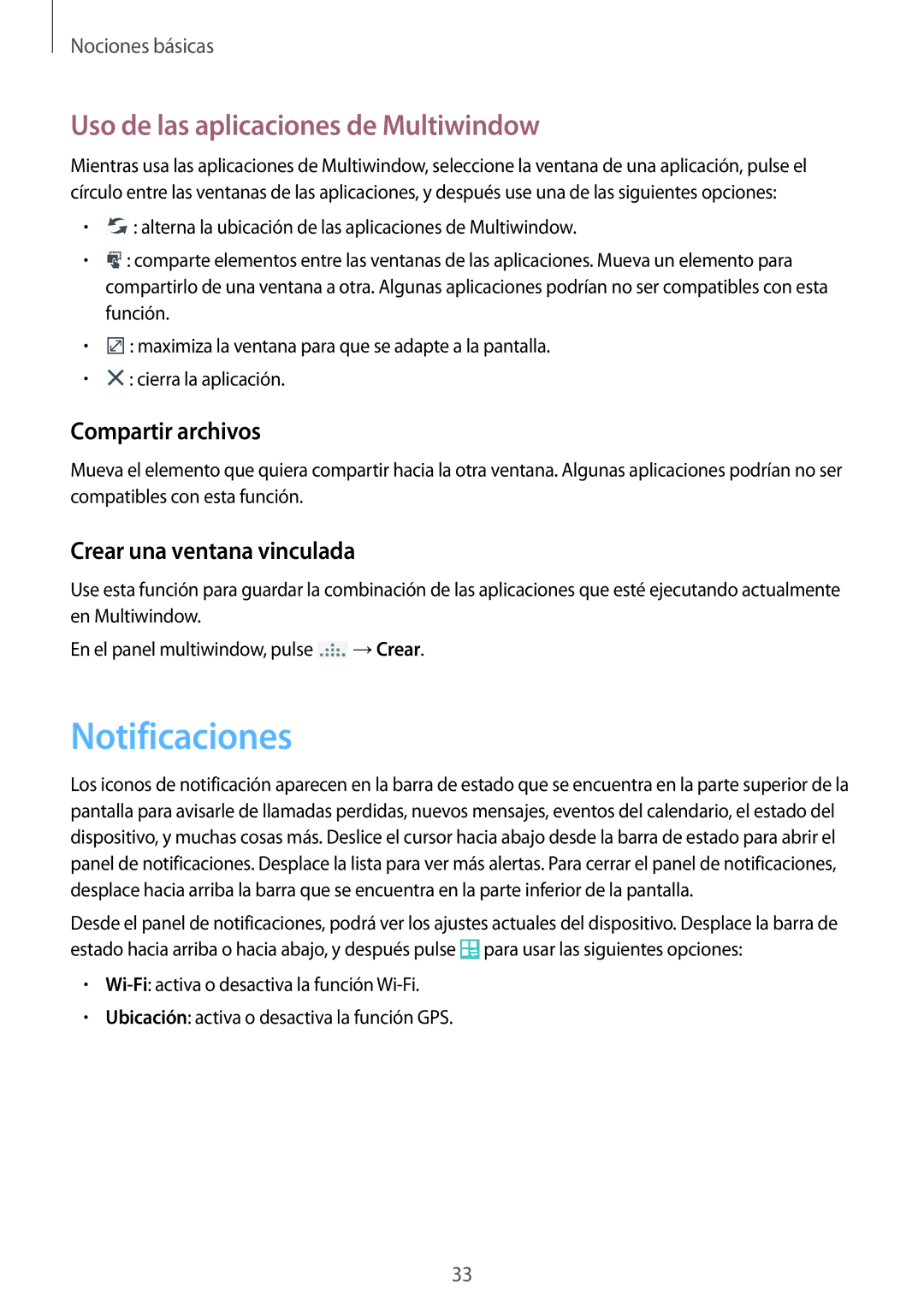 Samsung GT-I9506ZWAATL, GT-I9506DKYDTM manual Notificaciones, Uso de las aplicaciones de Multiwindow, Compartir archivos 