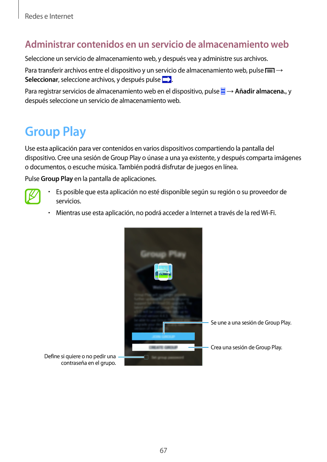 Samsung GT-I9506ZKAATL, GT-I9506DKYDTM manual Group Play, Administrar contenidos en un servicio de almacenamiento web 