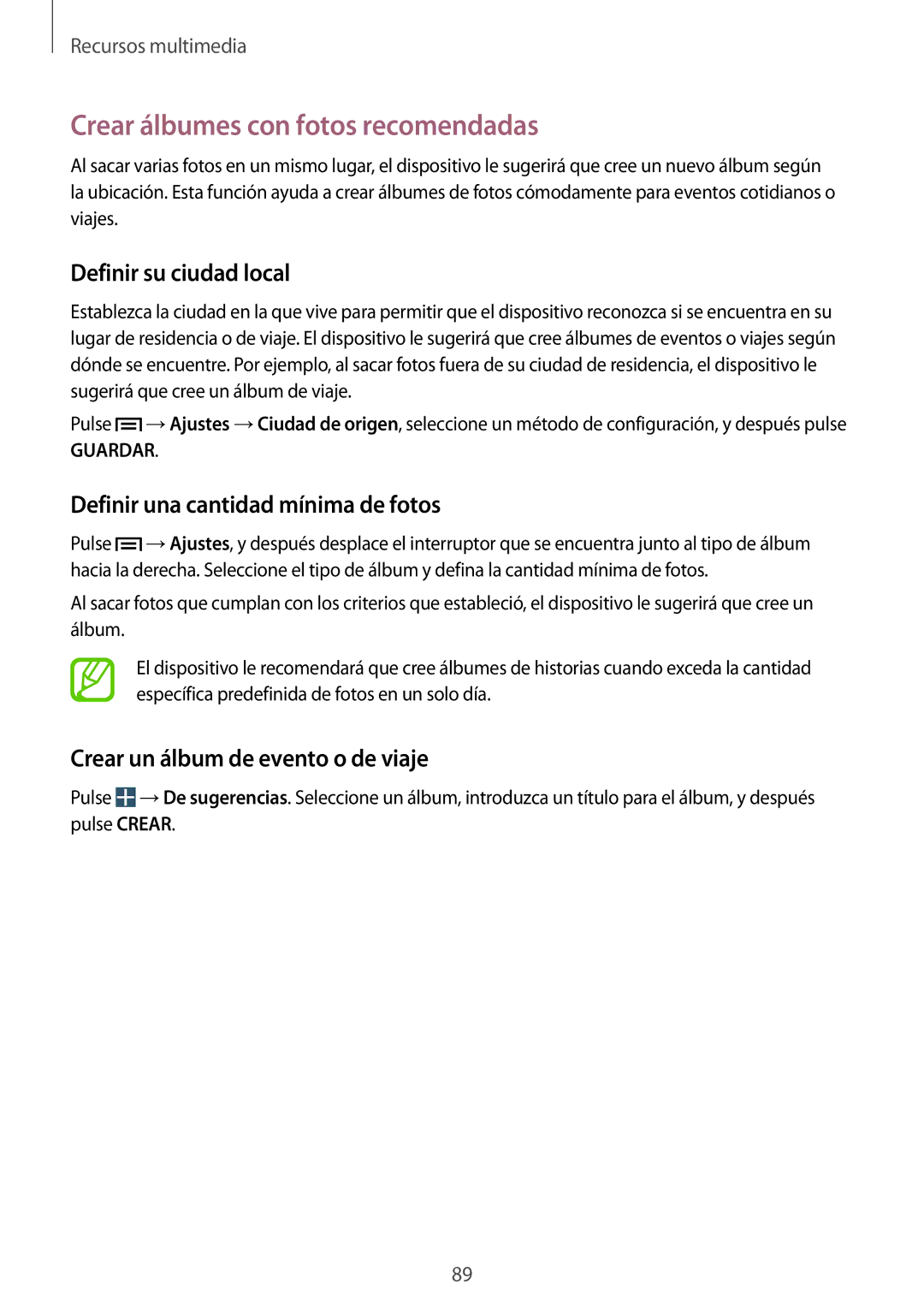 Samsung GT-I9506ZWAATL Crear álbumes con fotos recomendadas, Definir su ciudad local, Definir una cantidad mínima de fotos 