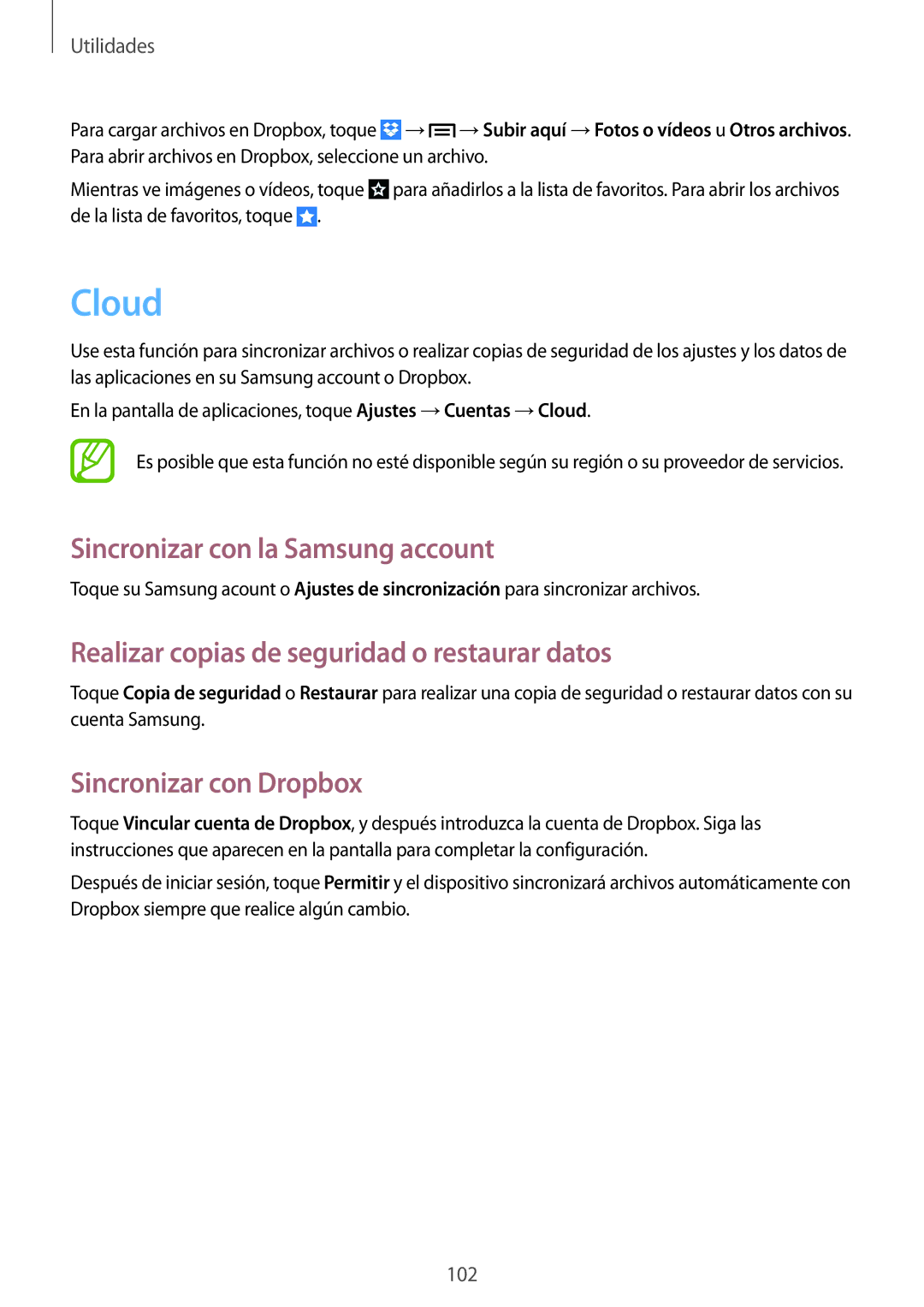 Samsung GT-I9506ZKAATL manual Cloud, Sincronizar con la Samsung account, Realizar copias de seguridad o restaurar datos 