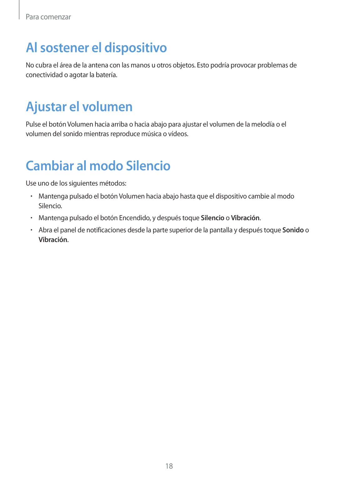 Samsung GT-I9506ZKAATL, GT-I9506DKYDTM manual Al sostener el dispositivo, Ajustar el volumen, Cambiar al modo Silencio 