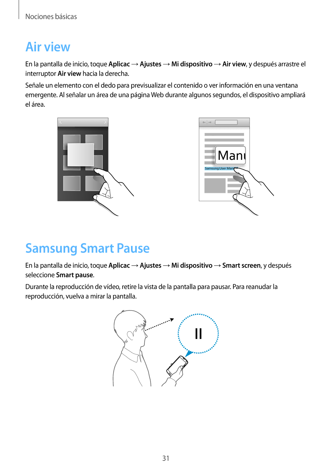 Samsung GT-I9506DKYPHE, GT-I9506DKYDTM, GT-I9506ZWAFTM, GT-I9506DKYATL, GT-I9506ZKAATL manual Air view, Samsung Smart Pause 