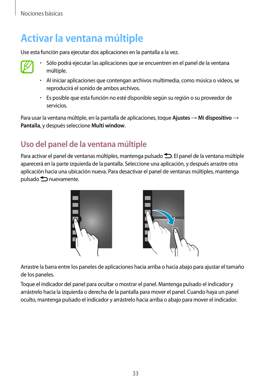 Samsung GT-I9506ZWAATL, GT-I9506DKYDTM, GT-I9506ZWAFTM Activar la ventana múltiple, Uso del panel de la ventana múltiple 