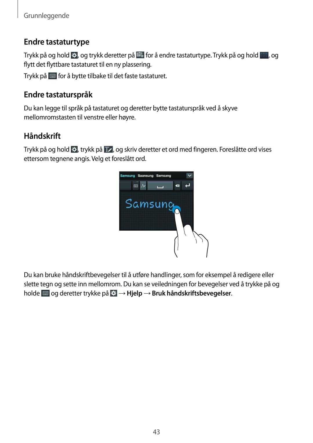 Samsung GT-I9506ZSANEE, GT-I9506DKYNEE manual Endre tastaturtype, Endre tastaturspråk, Håndskrift 