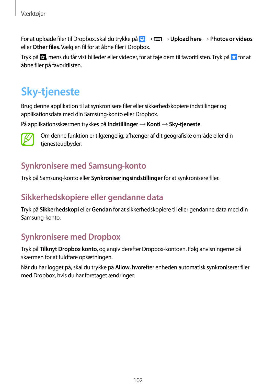 Samsung GT-I9506DKYNEE, GT-I9506ZSANEE Sky-tjeneste, Synkronisere med Samsung-konto, Sikkerhedskopiere eller gendanne data 