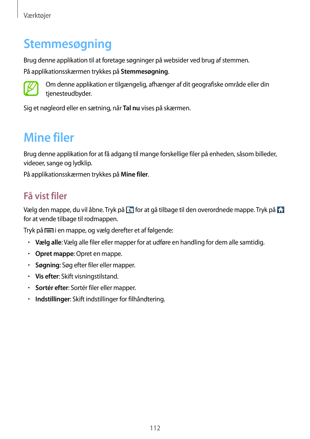 Samsung GT-I9506DKYNEE, GT-I9506ZSANEE manual Stemmesøgning, Mine filer, Få vist filer 