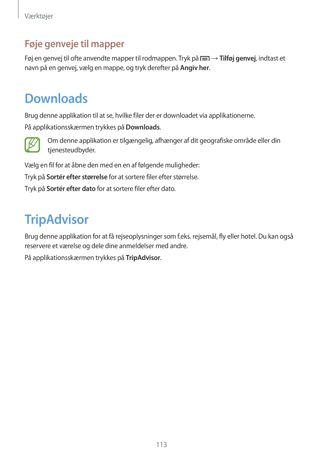 Samsung GT-I9506ZSANEE, GT-I9506DKYNEE manual Downloads, TripAdvisor, Føje genveje til mapper 