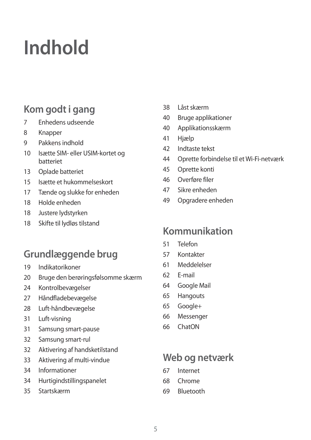 Samsung GT-I9506ZSANEE, GT-I9506DKYNEE manual Indhold, Kom godt i gang 