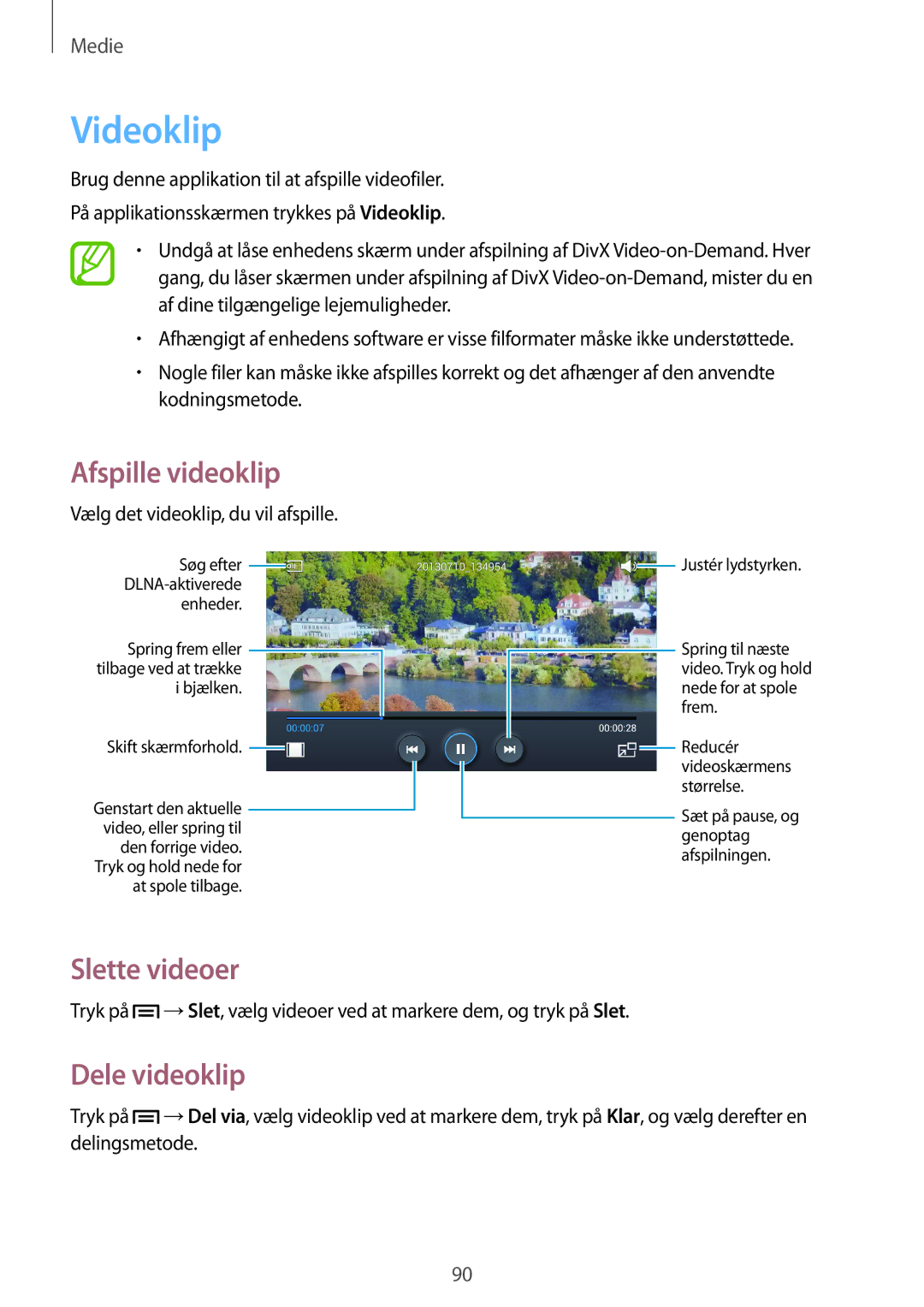 Samsung GT-I9506DKYNEE, GT-I9506ZSANEE manual Videoklip, Slette videoer, Dele videoklip 