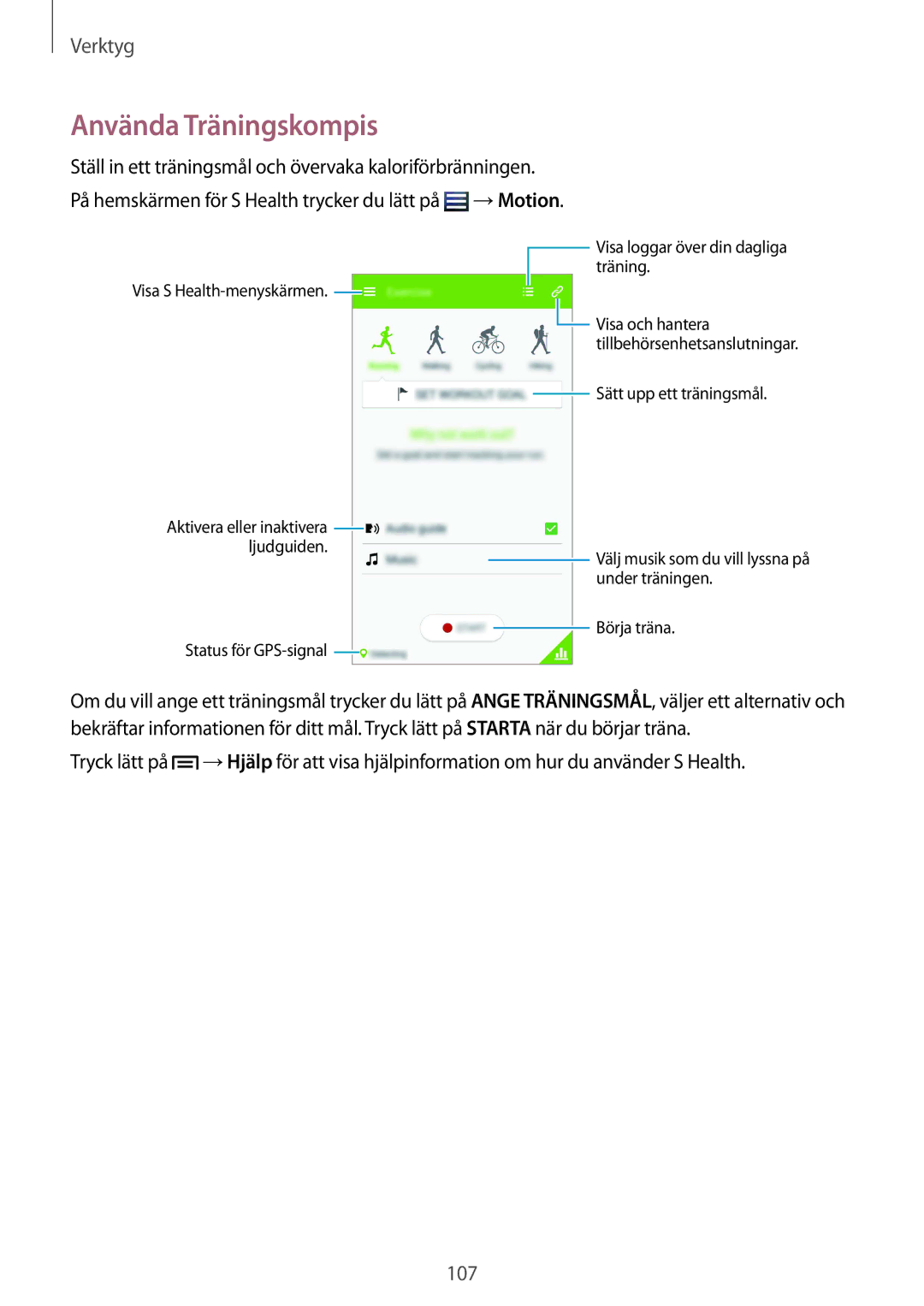 Samsung GT-I9506ZSANEE, GT-I9506DKYNEE manual Använda Träningskompis 