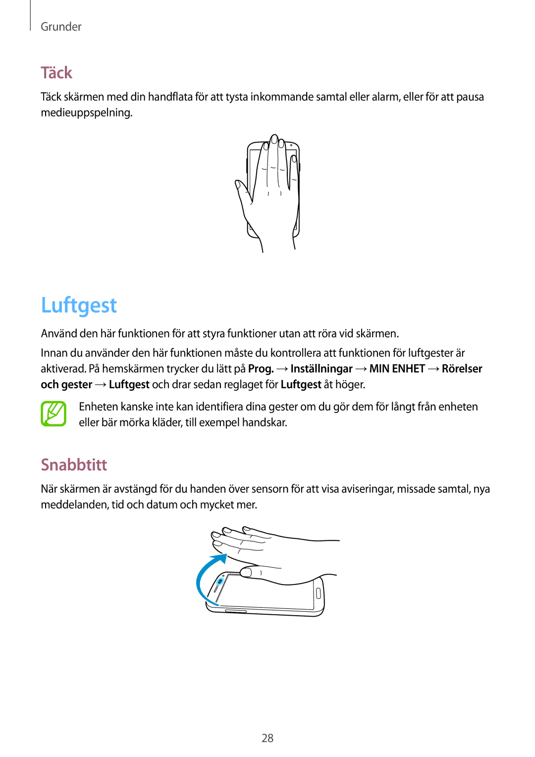 Samsung GT-I9506DKYNEE, GT-I9506ZSANEE manual Luftgest, Täck, Snabbtitt 