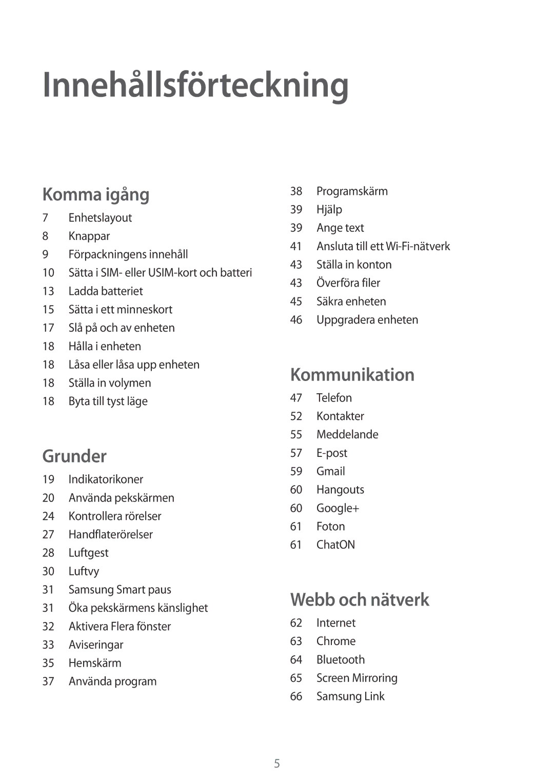 Samsung GT-I9506ZSANEE, GT-I9506DKYNEE manual Innehållsförteckning, Komma igång 