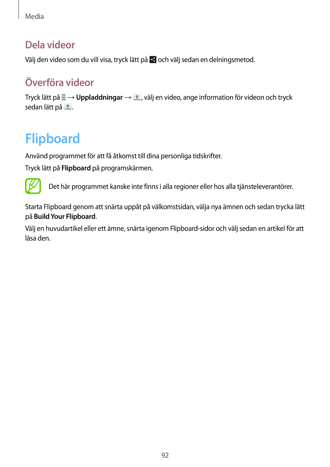 Samsung GT-I9506DKYNEE, GT-I9506ZSANEE manual Flipboard, Överföra videor 