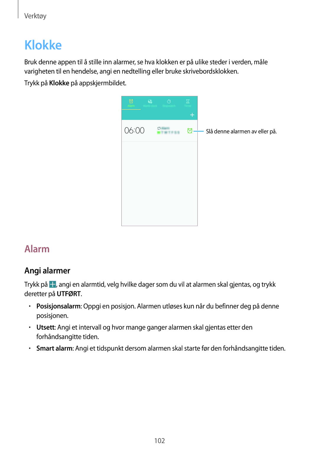 Samsung GT-I9506DKYNEE, GT-I9506ZSANEE manual Klokke, Alarm, Angi alarmer 