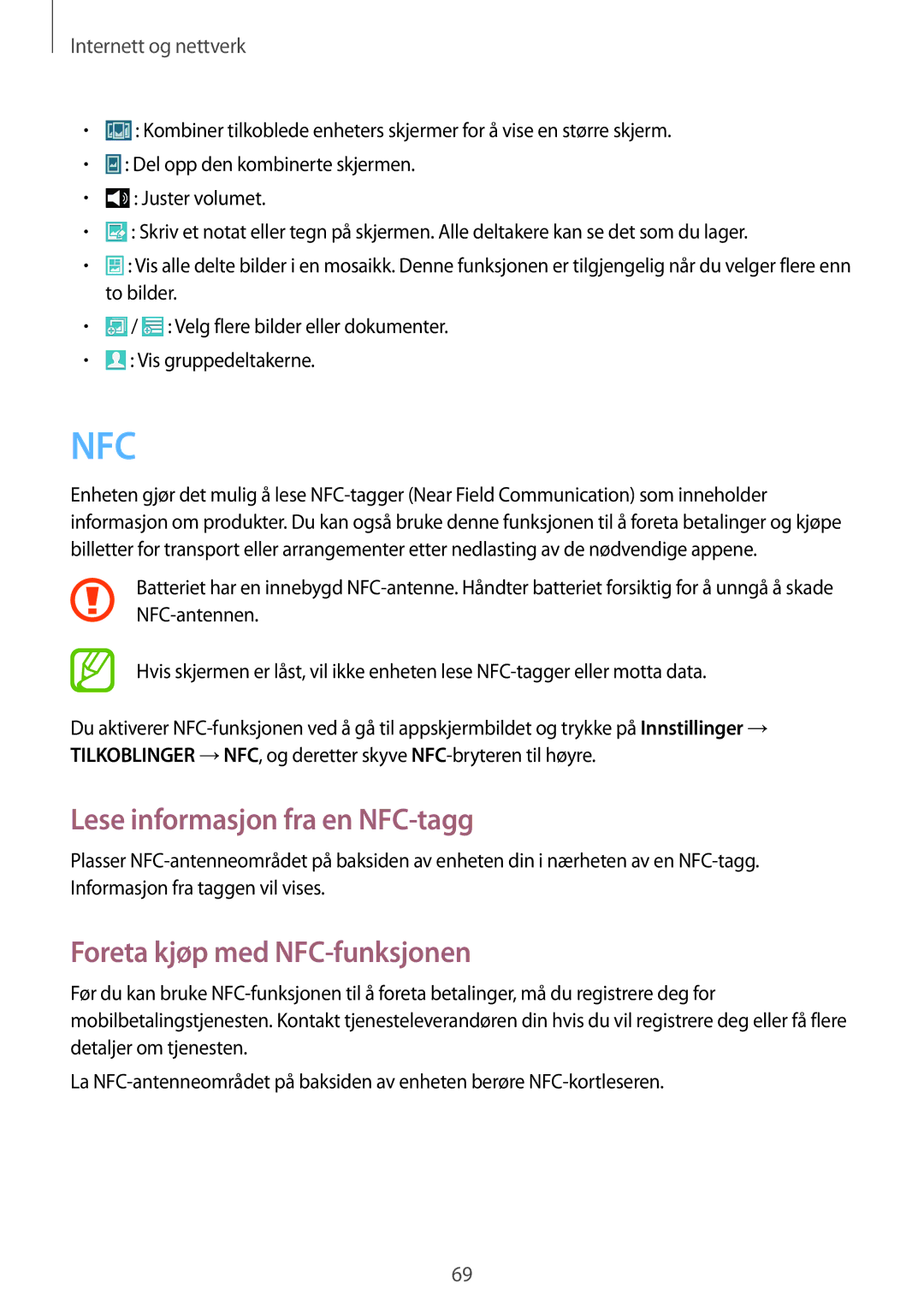 Samsung GT-I9506ZSANEE, GT-I9506DKYNEE manual Lese informasjon fra en NFC-tagg, Foreta kjøp med NFC-funksjonen 