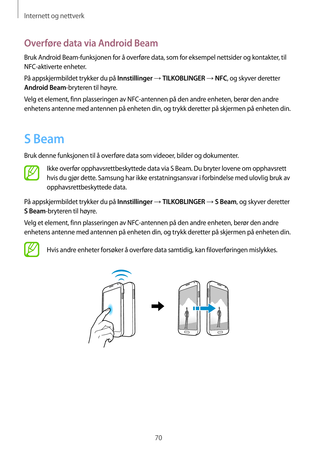 Samsung GT-I9506DKYNEE, GT-I9506ZSANEE manual Overføre data via Android Beam 