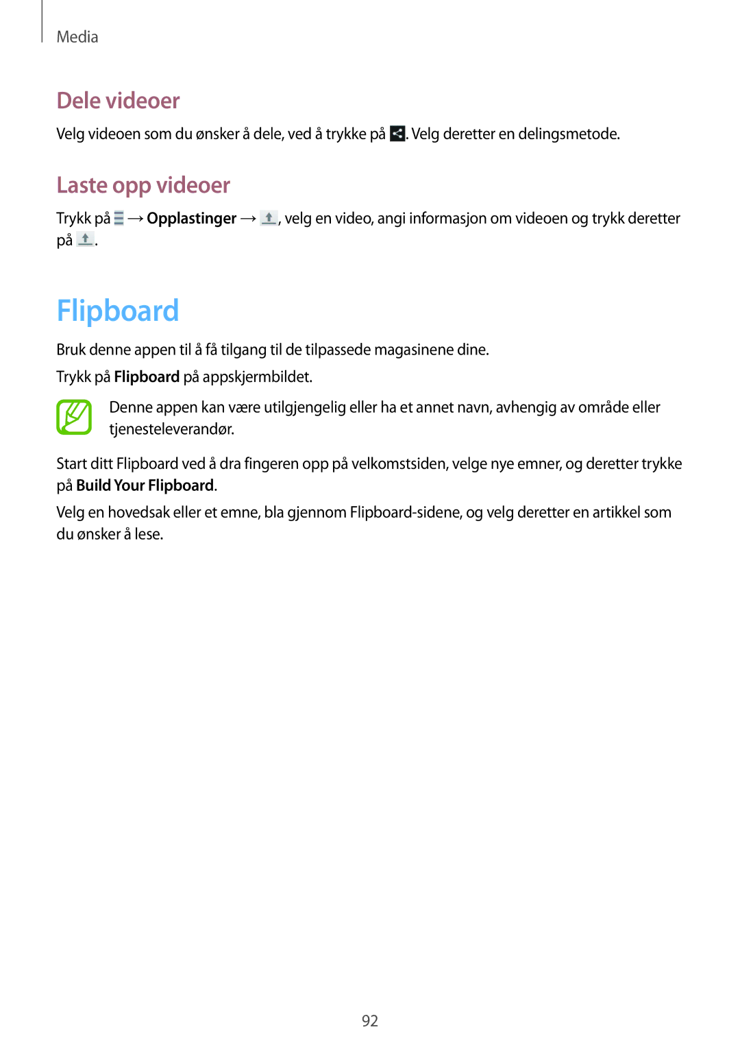 Samsung GT-I9506DKYNEE, GT-I9506ZSANEE manual Flipboard, Laste opp videoer 