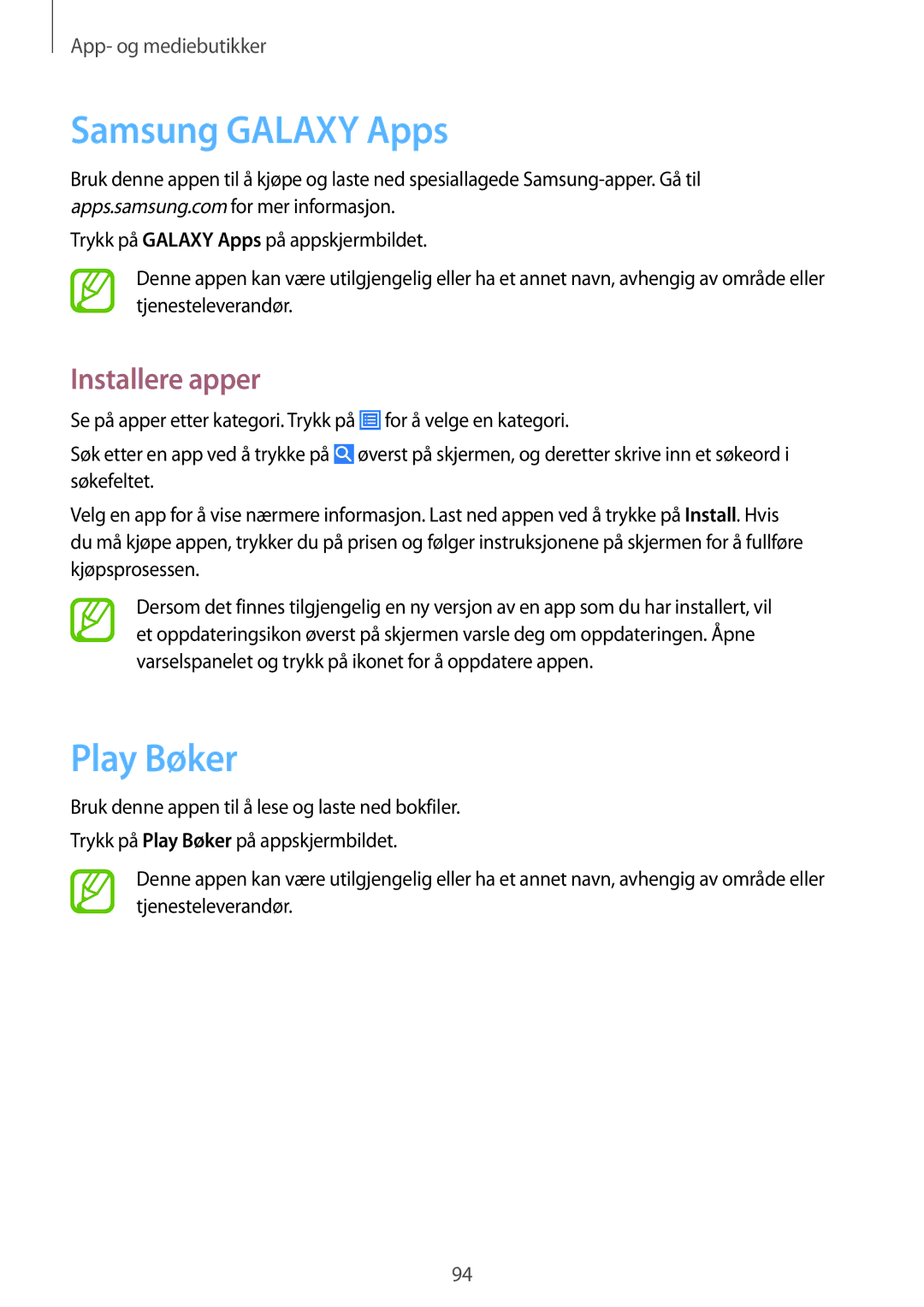 Samsung GT-I9506DKYNEE, GT-I9506ZSANEE manual Samsung Galaxy Apps, Play Bøker 