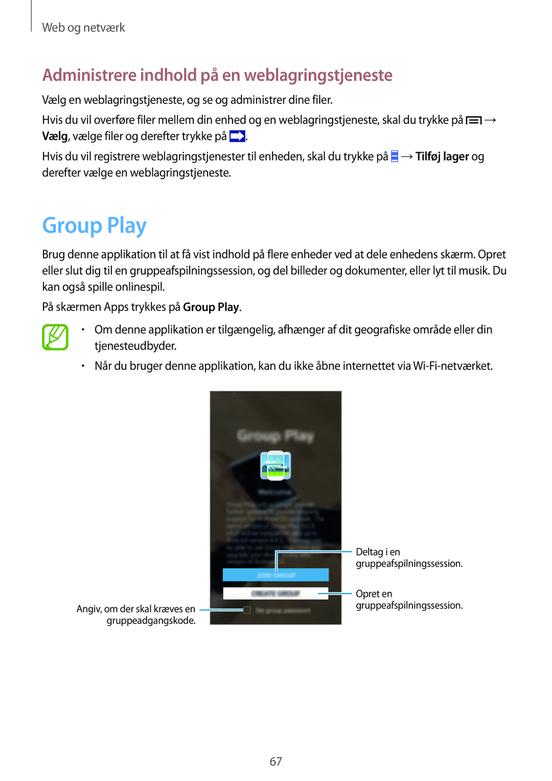 Samsung GT-I9506ZSANEE, GT-I9506DKYNEE manual Group Play, Administrere indhold på en weblagringstjeneste 