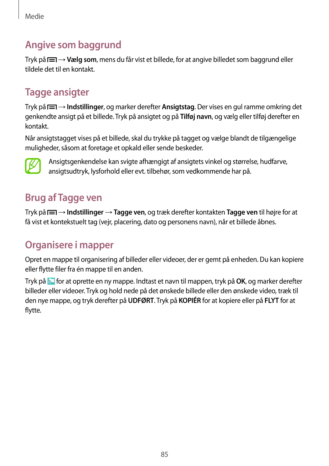 Samsung GT-I9506ZSANEE, GT-I9506DKYNEE manual Angive som baggrund, Tagge ansigter, Brug af Tagge ven 