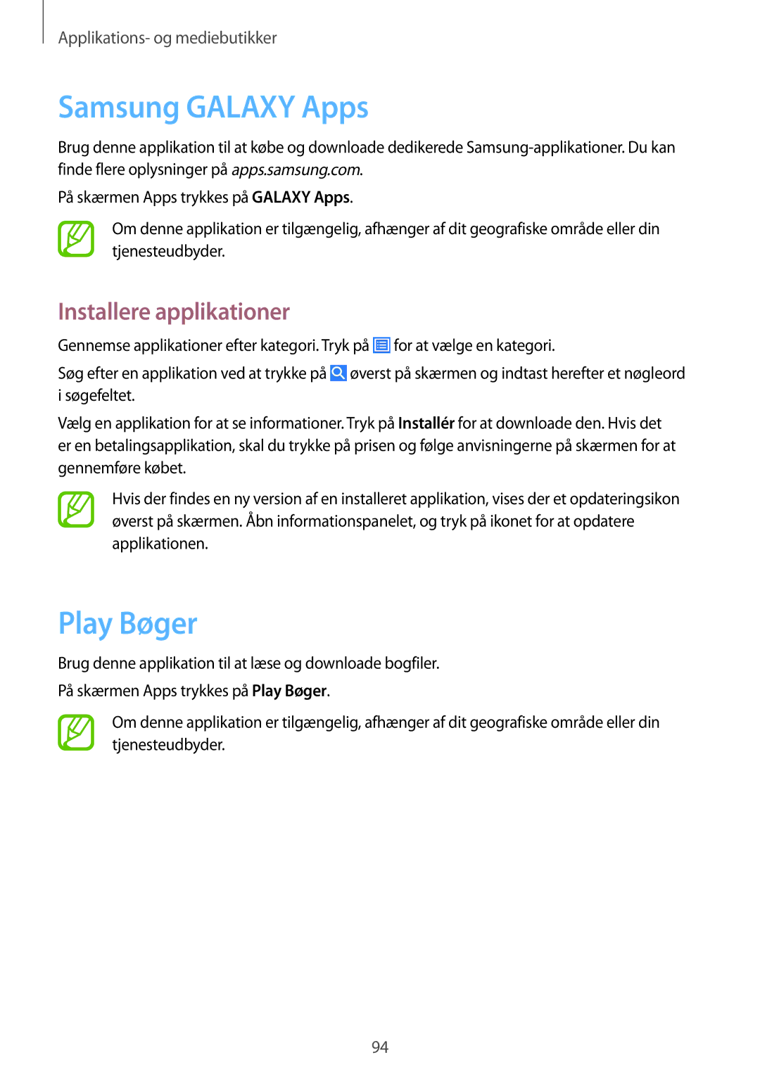 Samsung GT-I9506DKYNEE, GT-I9506ZSANEE manual Samsung Galaxy Apps, Play Bøger 