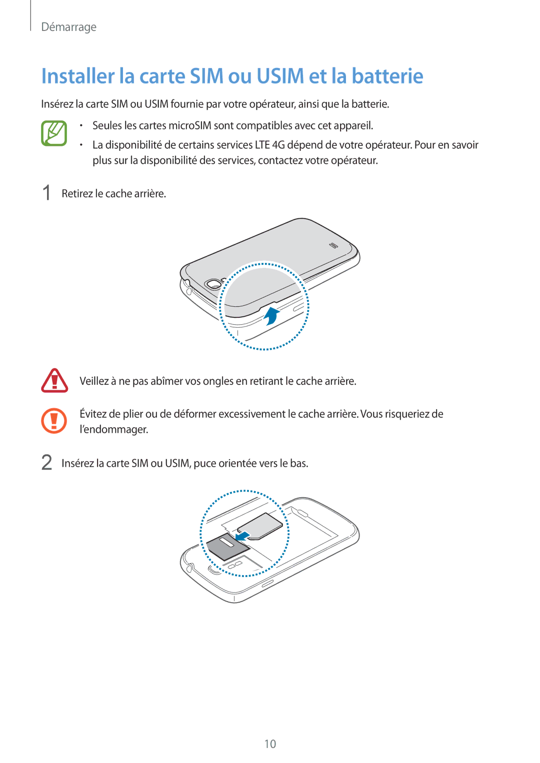 Samsung GT-I9506ZKAFTM, GT-I9506ZWAFTM manual Installer la carte SIM ou Usim et la batterie 