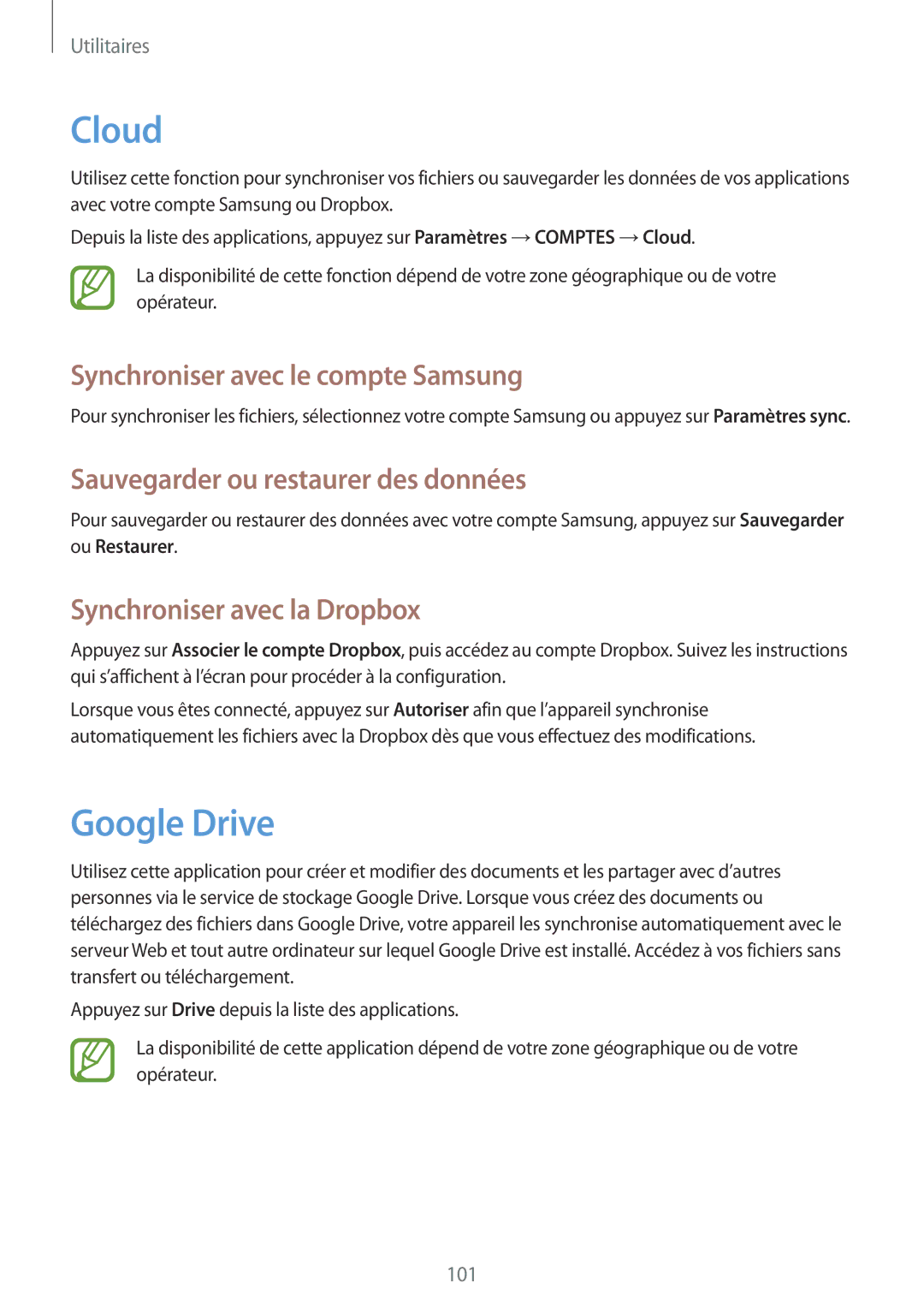 Samsung GT-I9506ZWAFTM Cloud, Google Drive, Synchroniser avec le compte Samsung, Sauvegarder ou restaurer des données 