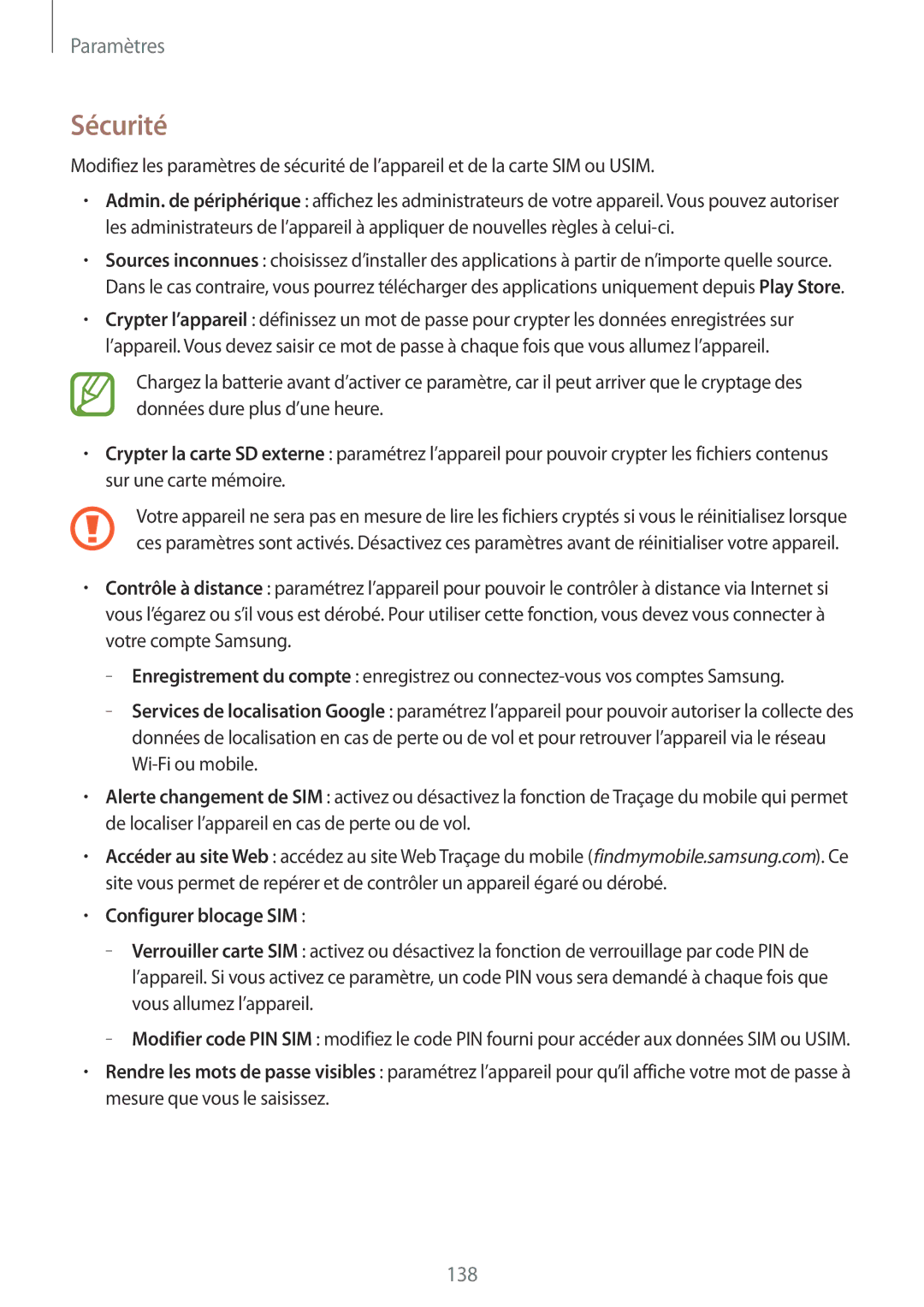 Samsung GT-I9506ZKAFTM, GT-I9506ZWAFTM manual Sécurité, Configurer blocage SIM 