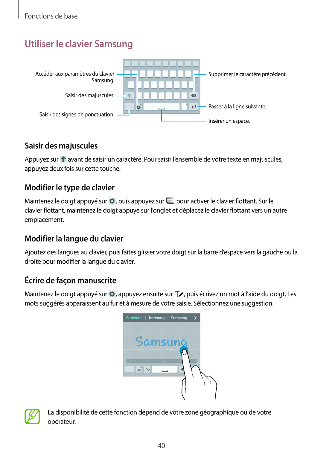 Samsung GT-I9506ZKAFTM, GT-I9506ZWAFTM Utiliser le clavier Samsung, Saisir des majuscules, Modifier le type de clavier 