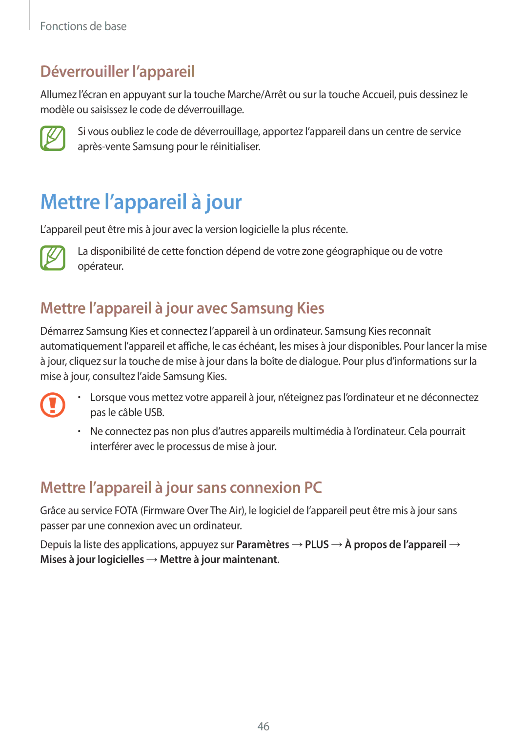 Samsung GT-I9506ZKAFTM, GT-I9506ZWAFTM manual Déverrouiller l’appareil, Mettre l’appareil à jour avec Samsung Kies 