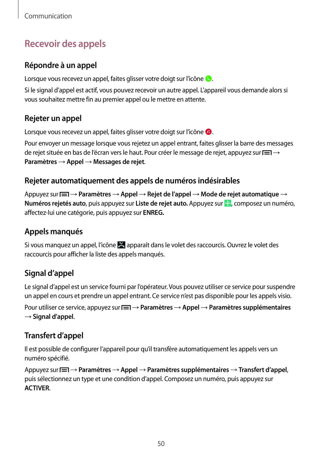 Samsung GT-I9506ZKAFTM, GT-I9506ZWAFTM manual Recevoir des appels 