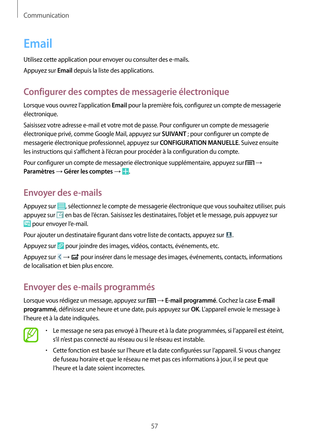 Samsung GT-I9506ZWAFTM, GT-I9506ZKAFTM manual Configurer des comptes de messagerie électronique, Envoyer des e-mails 